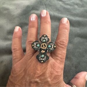 Peace Symbol Turquoise Ring OS